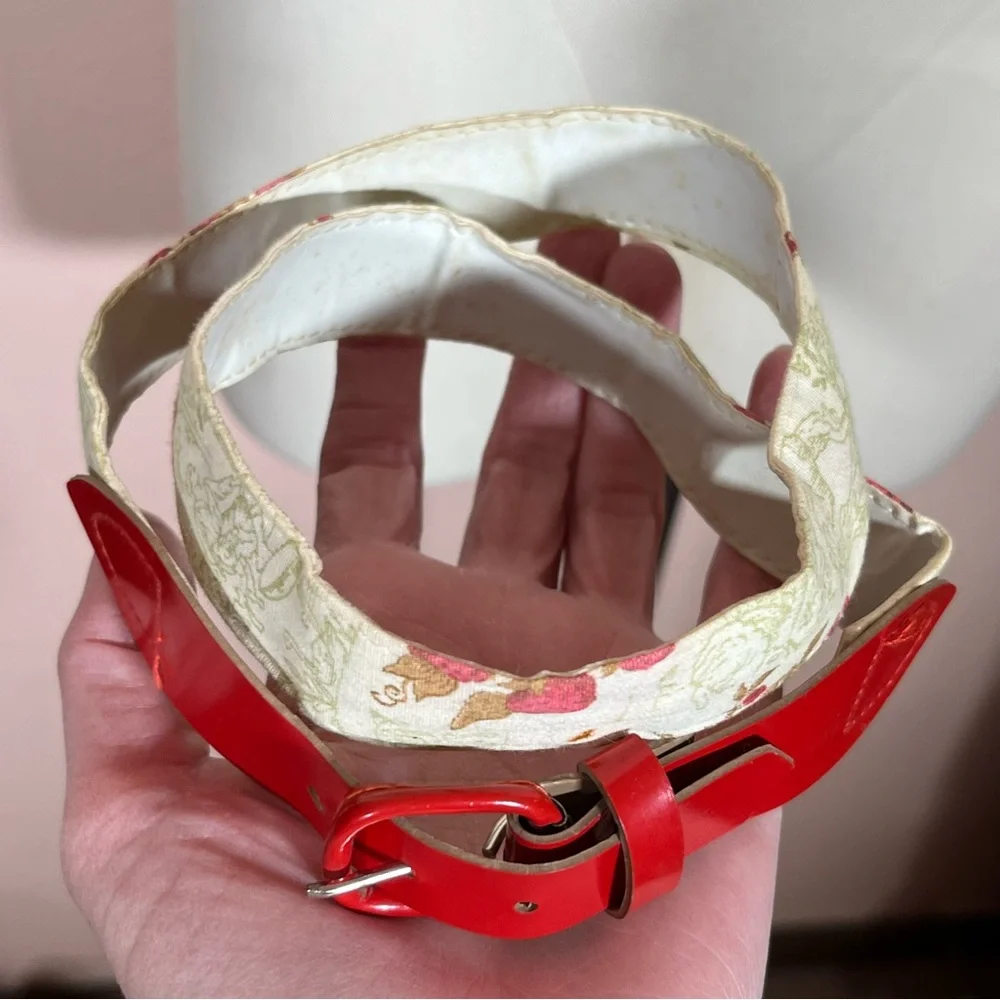 Vintage Strawberry Girl girl red cream Victorian Toile Cottagecore Skinny Belt